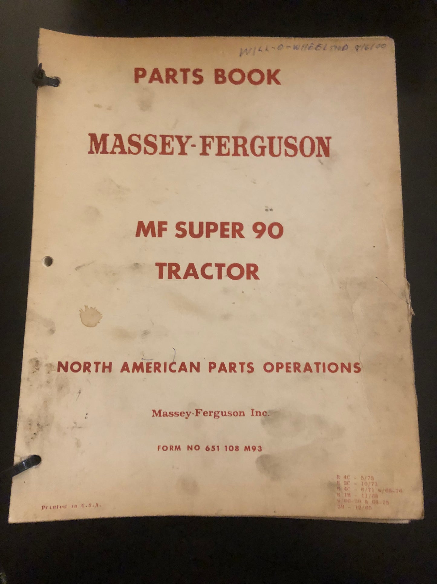 Massey Ferguson _ MF Super 90 Tractor _ Parts Book Form 651 108 M93