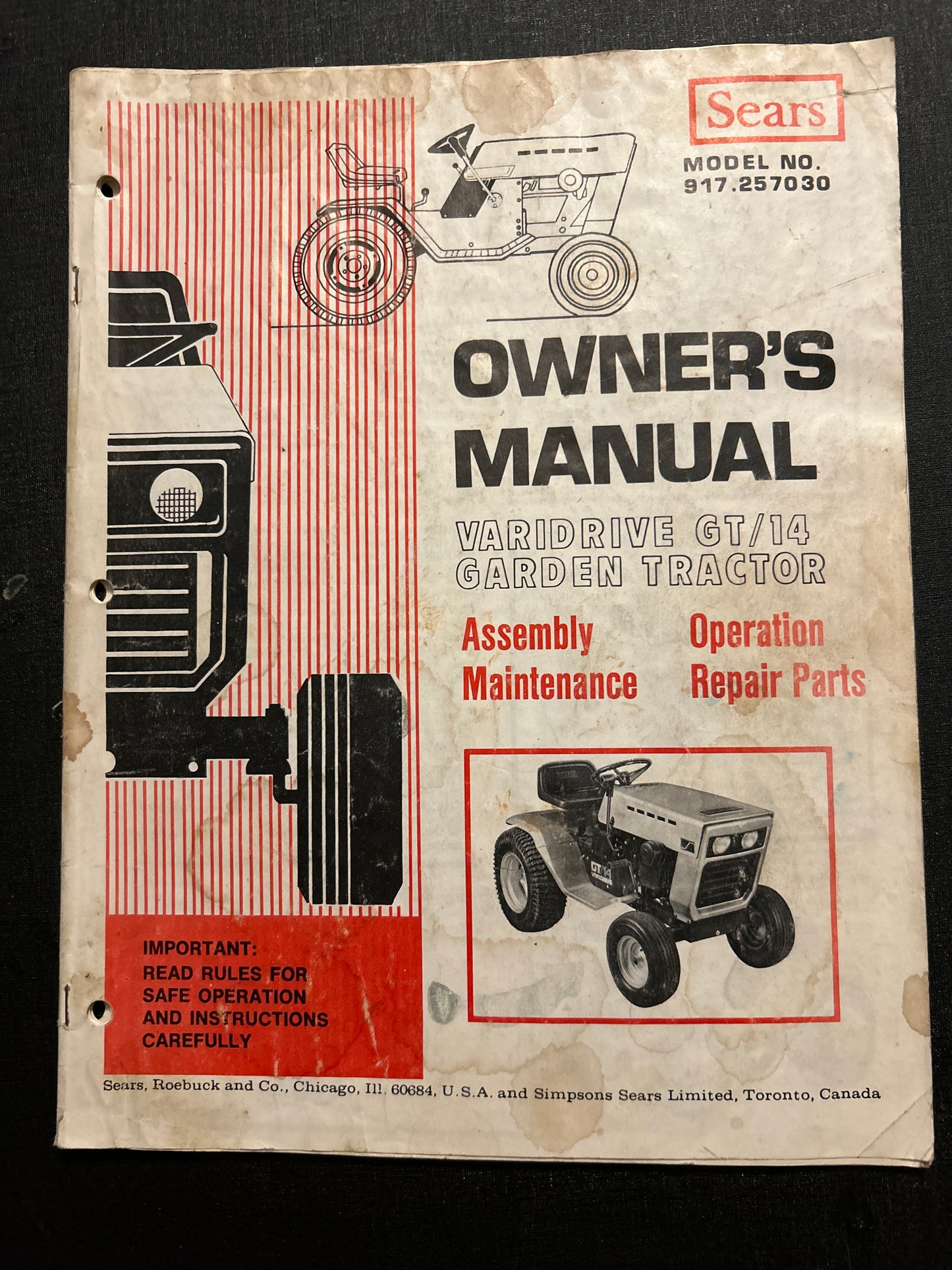 Sears Varidrive GT/14 Garden Tractor _ Owner’s Manual model 917.257030