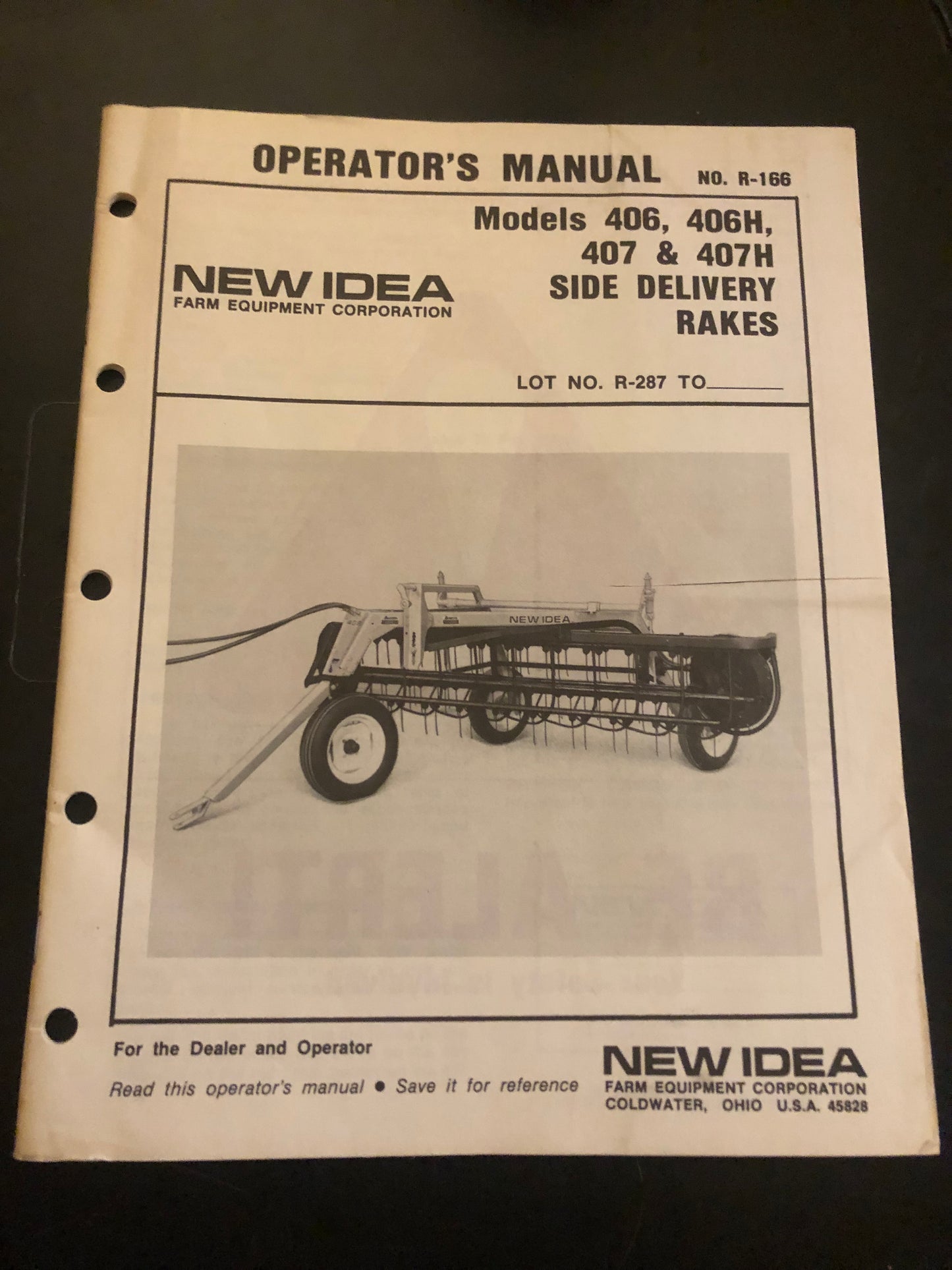 New Idea _ models 406, 406H, 407 & 407H Side Delivery Rake R-166 _ Operator’s Manual