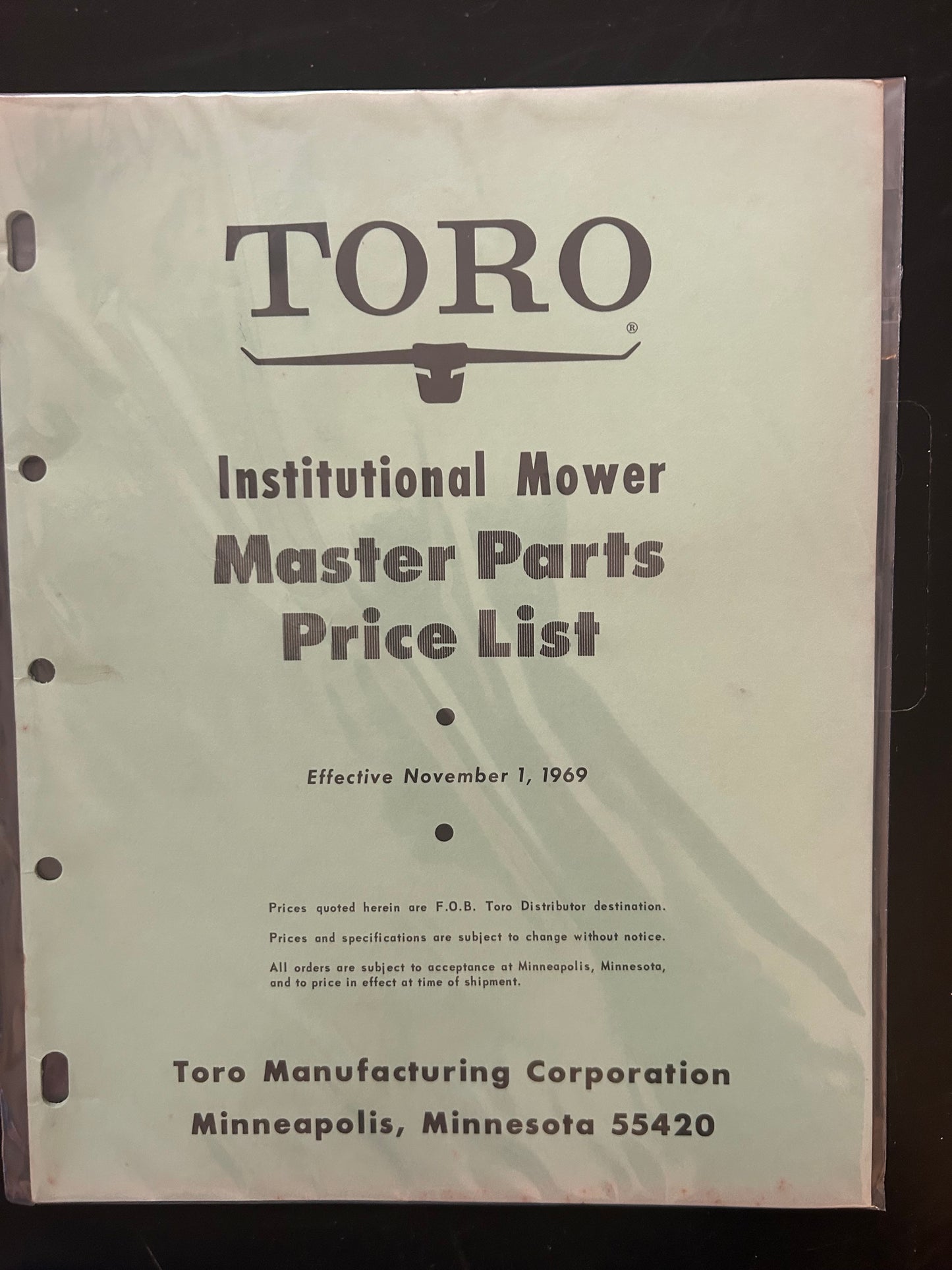 Toro _ Institutional Mower Master Parts Price List _ Nov 1, 1969