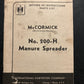 IH McCormick _ No 200-H Manure Spreader _ Setting Up Instructions Parts List