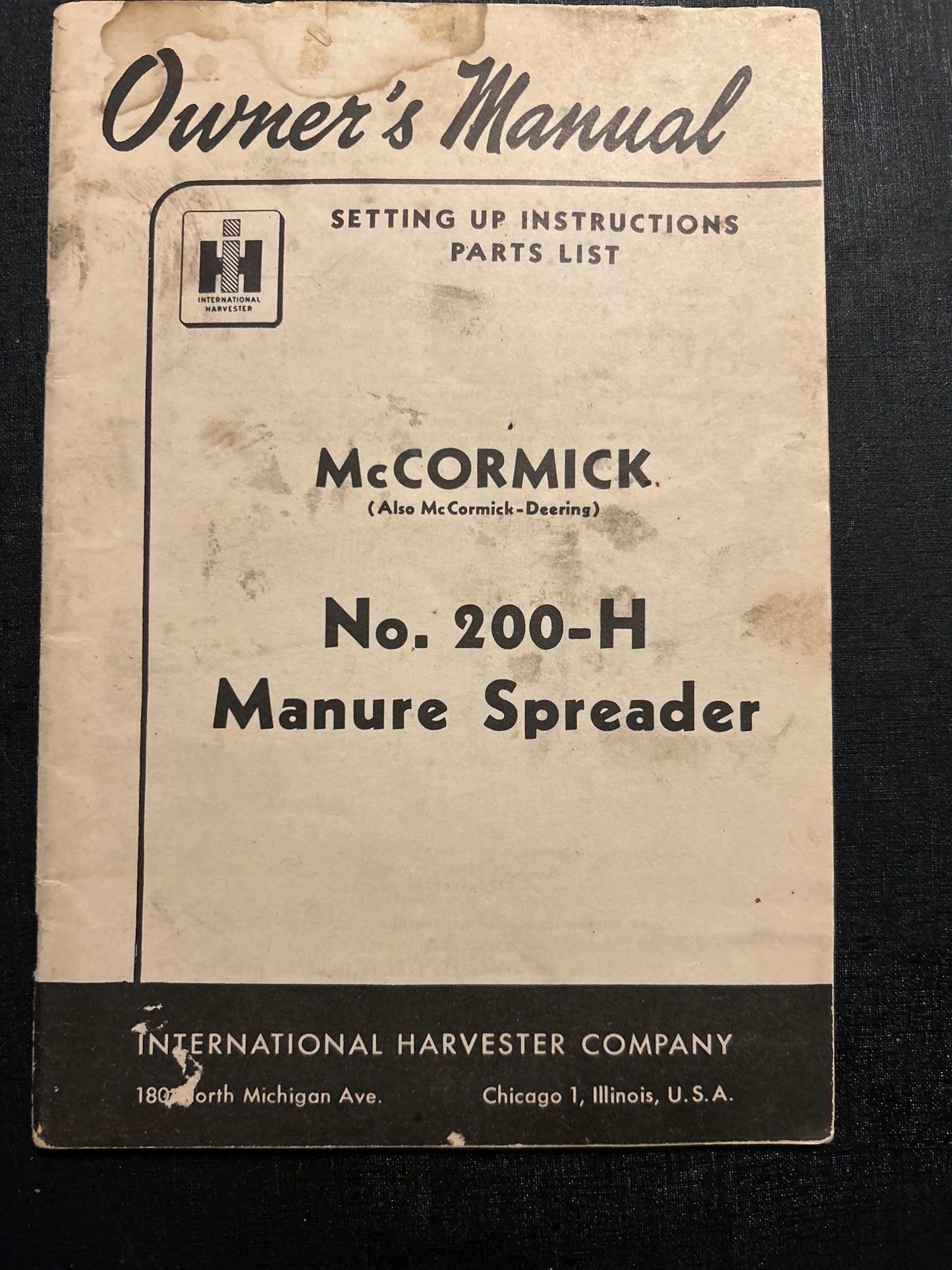 IH McCormick _ No 200-H Manure Spreader _ Setting Up Instructions Parts List