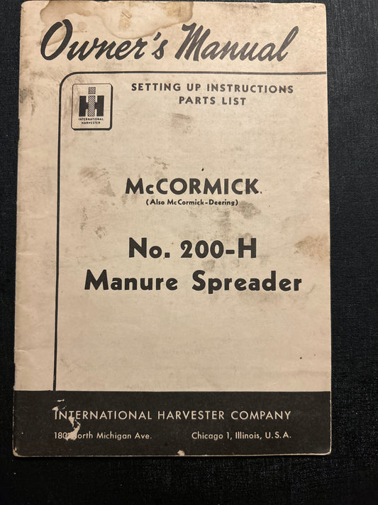 IH McCormick _ No 200-H Manure Spreader _ Setting Up Instructions Parts List