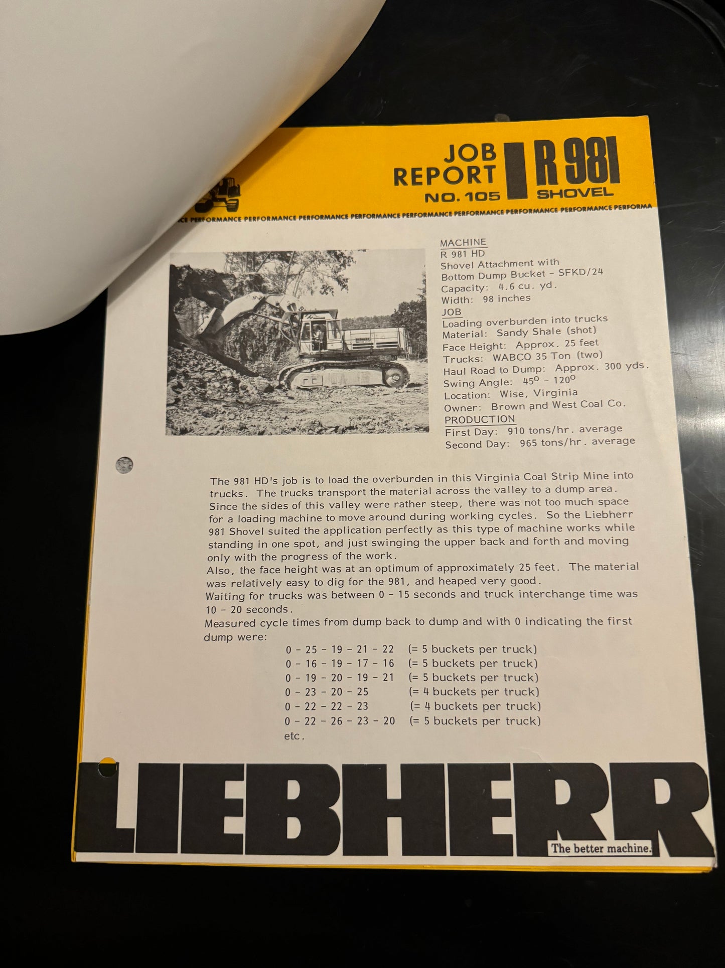 Liebherr _ R 965 series B HD Hydraulic Shovel _ Job Report # 105 R 981 Shovel _ Vintage Literature