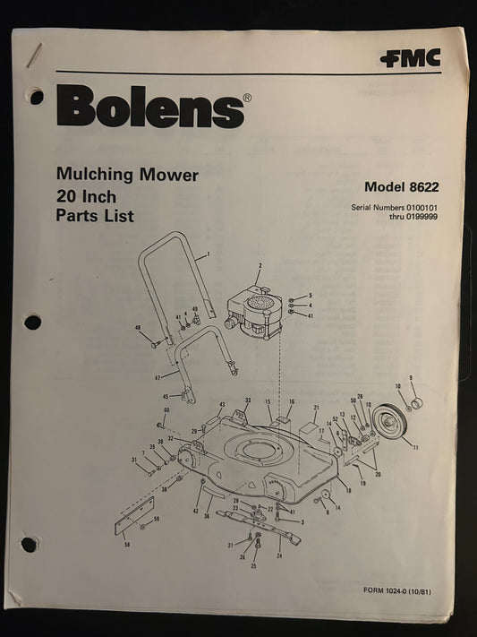 Bolens _ Mulching Mower 20” model 8622 _ Parts List
