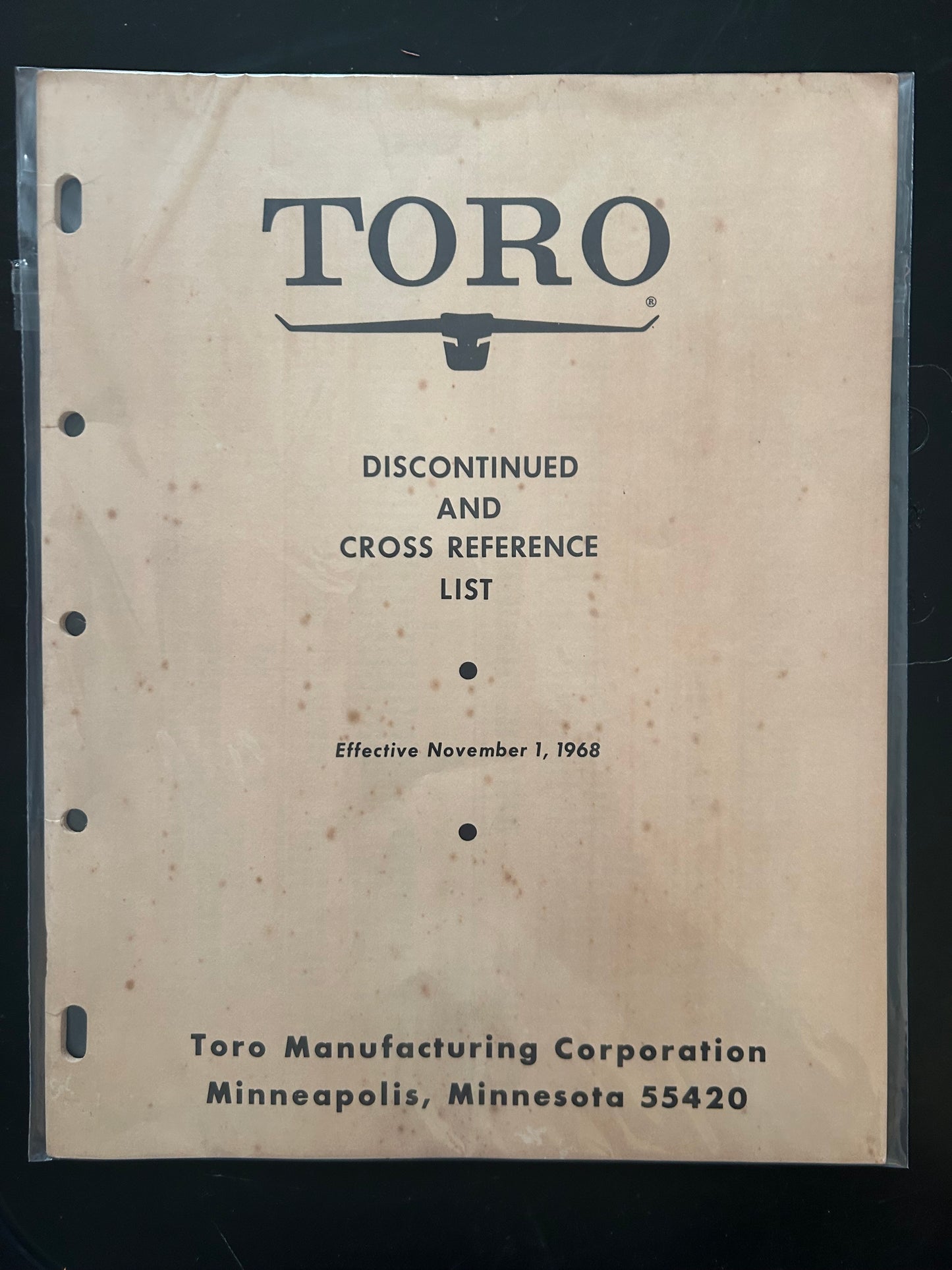 Toro _ DISCONTINUED & CROSS REFERENCE LIST Effective November 1, 1968