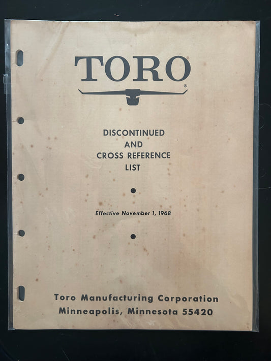 Toro _ DISCONTINUED & CROSS REFERENCE LIST Effective November 1, 1968