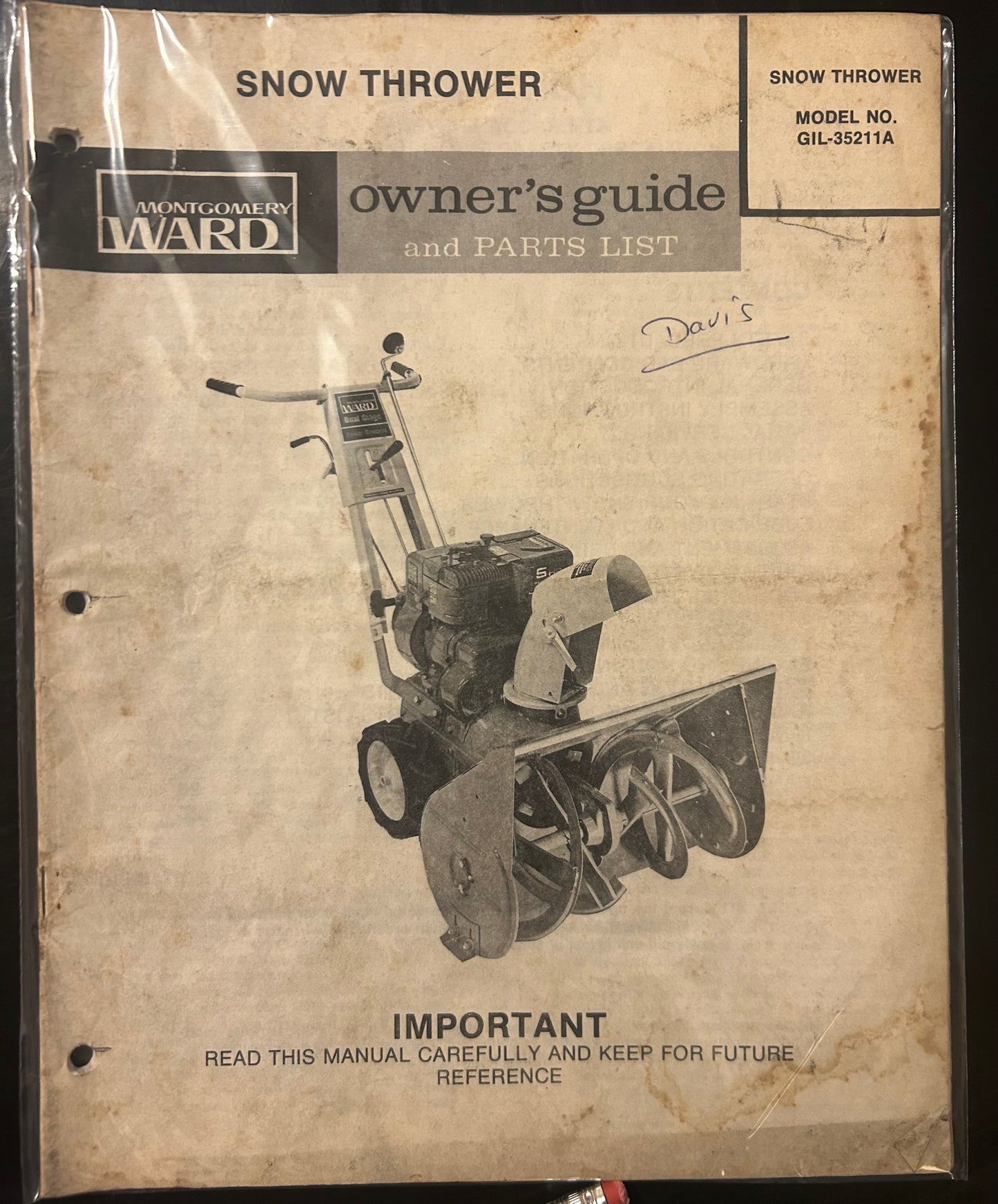 Montgomery Ward _ Snow Thrower Model NO. GIL-35211A _ Owner’s Guide & Parts List