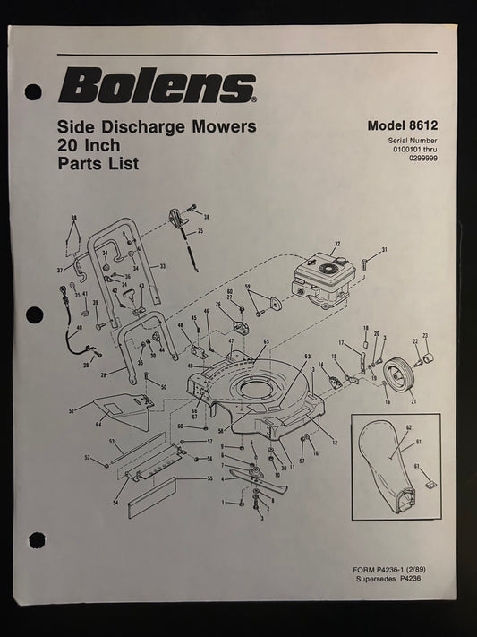 Bolens _ Side Discharge  Mowers 20” model 8612 _ Parts List