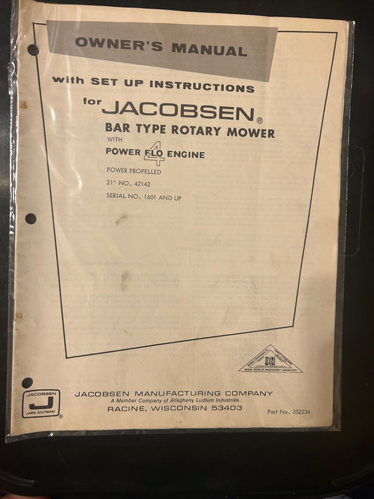JACOBSEN _ Bar Type Rotary Mower w/Power Flow Engine _ Owner’s Manual