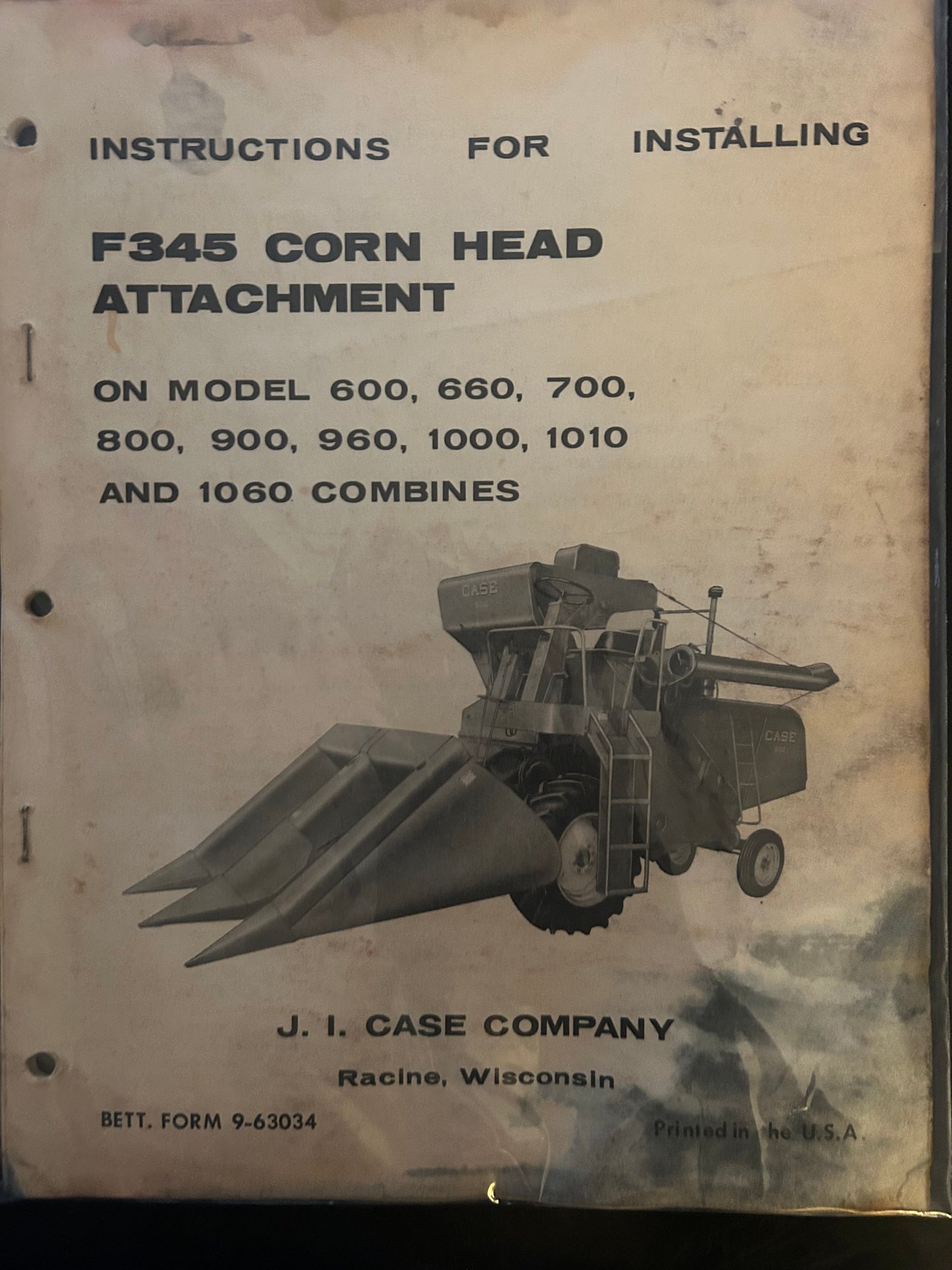 Case _ F345 Corn Head … MODEL 600, 660, 700, 800, 900, 960, 1000, 1010 & 1060 Combines