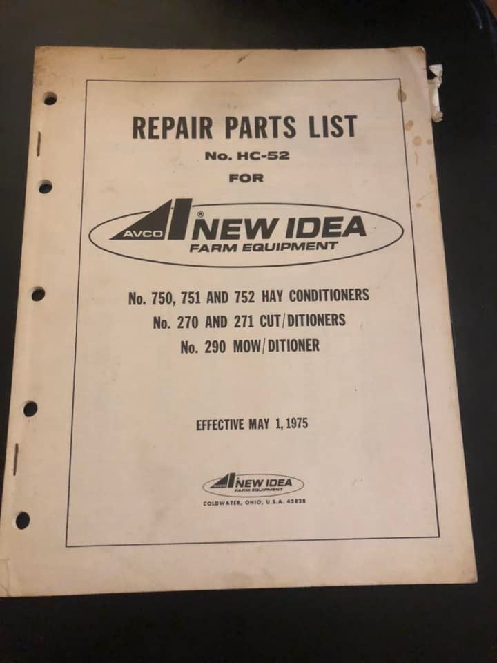 New Idea _ no 750, 751 & 752 Hay Conditioners HC-52 _ Repair Parts List