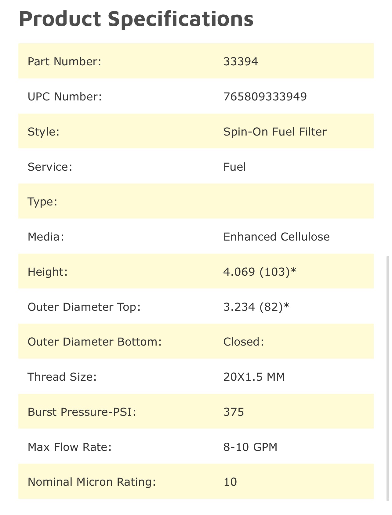 NAPA 3394 Fuel Filter