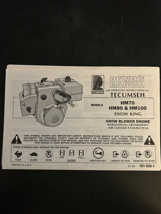 Tecumseh _ Snow King models HM70,  HM80 & HM100 _ Owner’s Manual & Operating Instructions