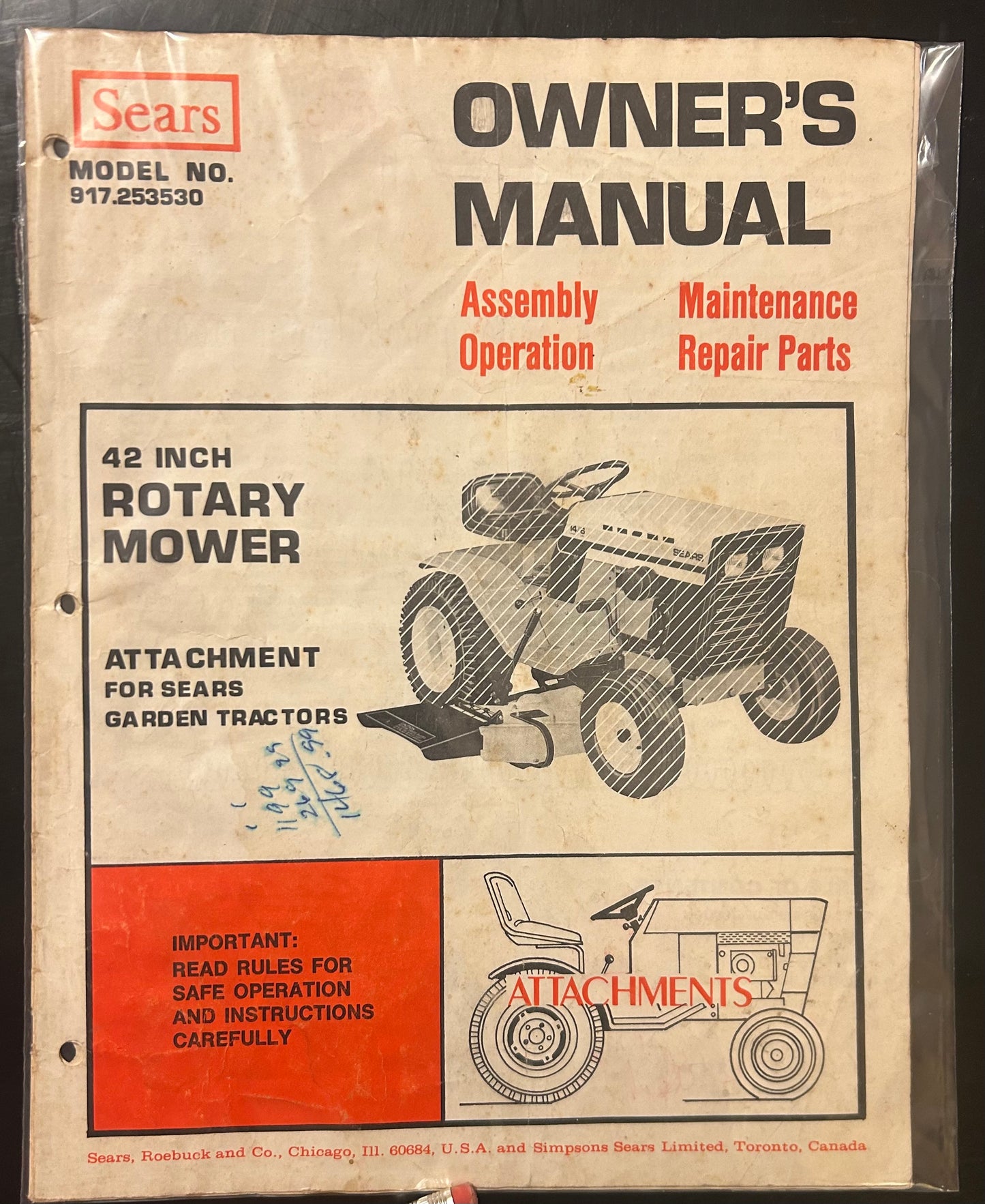 Sears _ 42” Rotary Mower model 917.253530 _ Manual