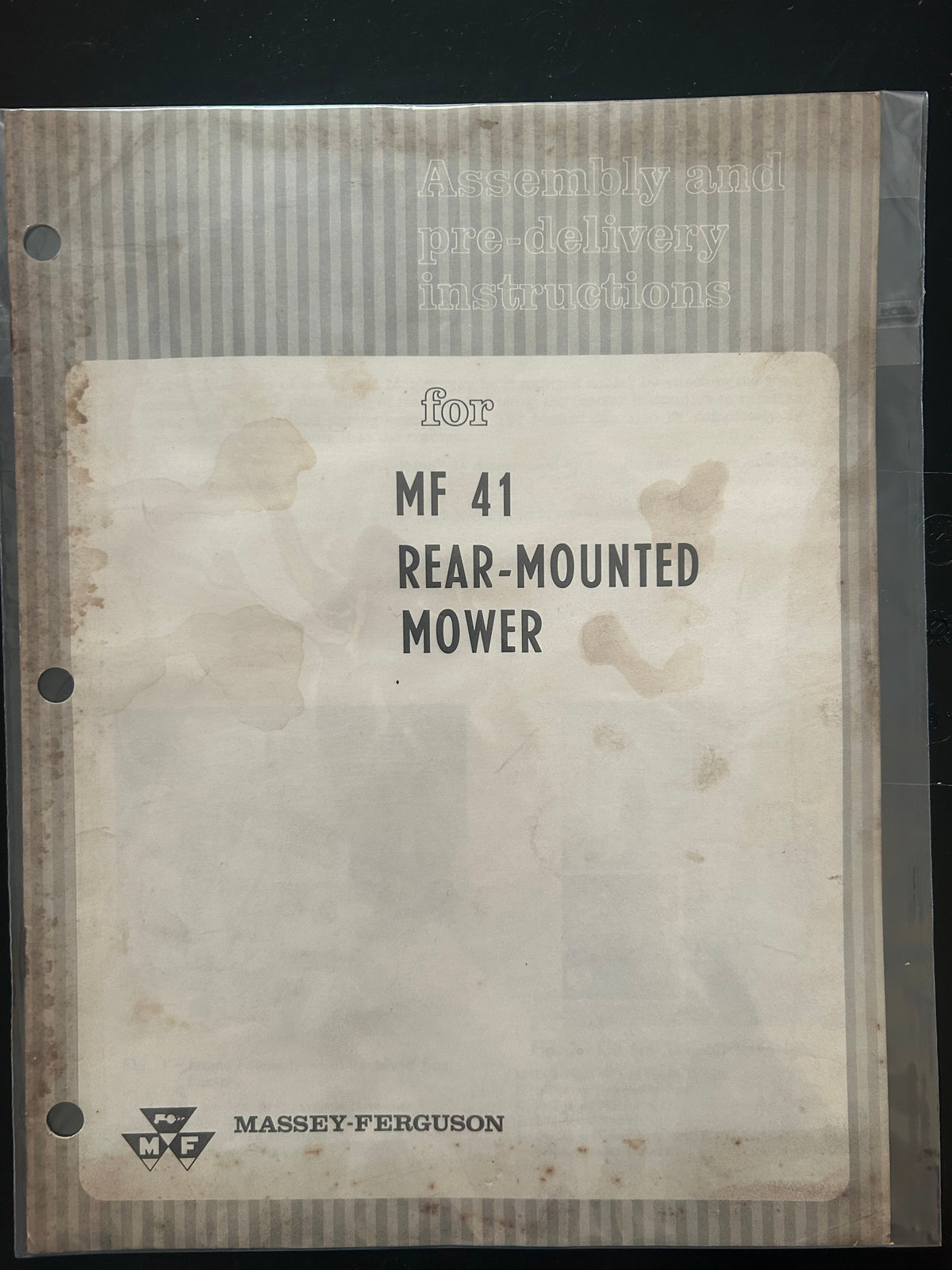 Massey Ferguson MF  41 Rear-Mounted Mower _ Assembly & Pre-Delivery Instructions