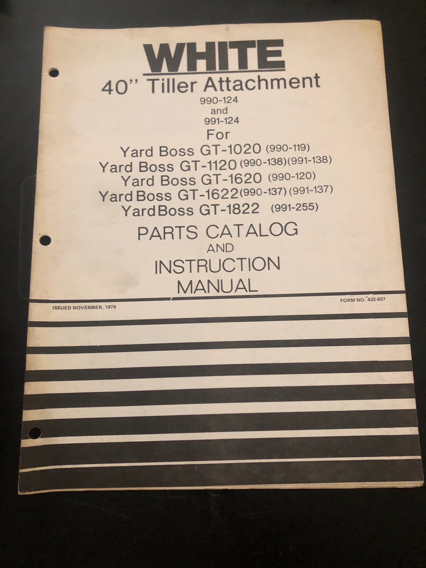 White _ 40” tiller attachment for Gt-1020, 1120, 1620, 1622 & 1822 _ Parts Catalog & Instruction Manual