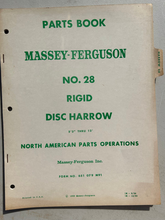 Massey Ferguson No 28 Rigid Disk Harrow _ Parts Book