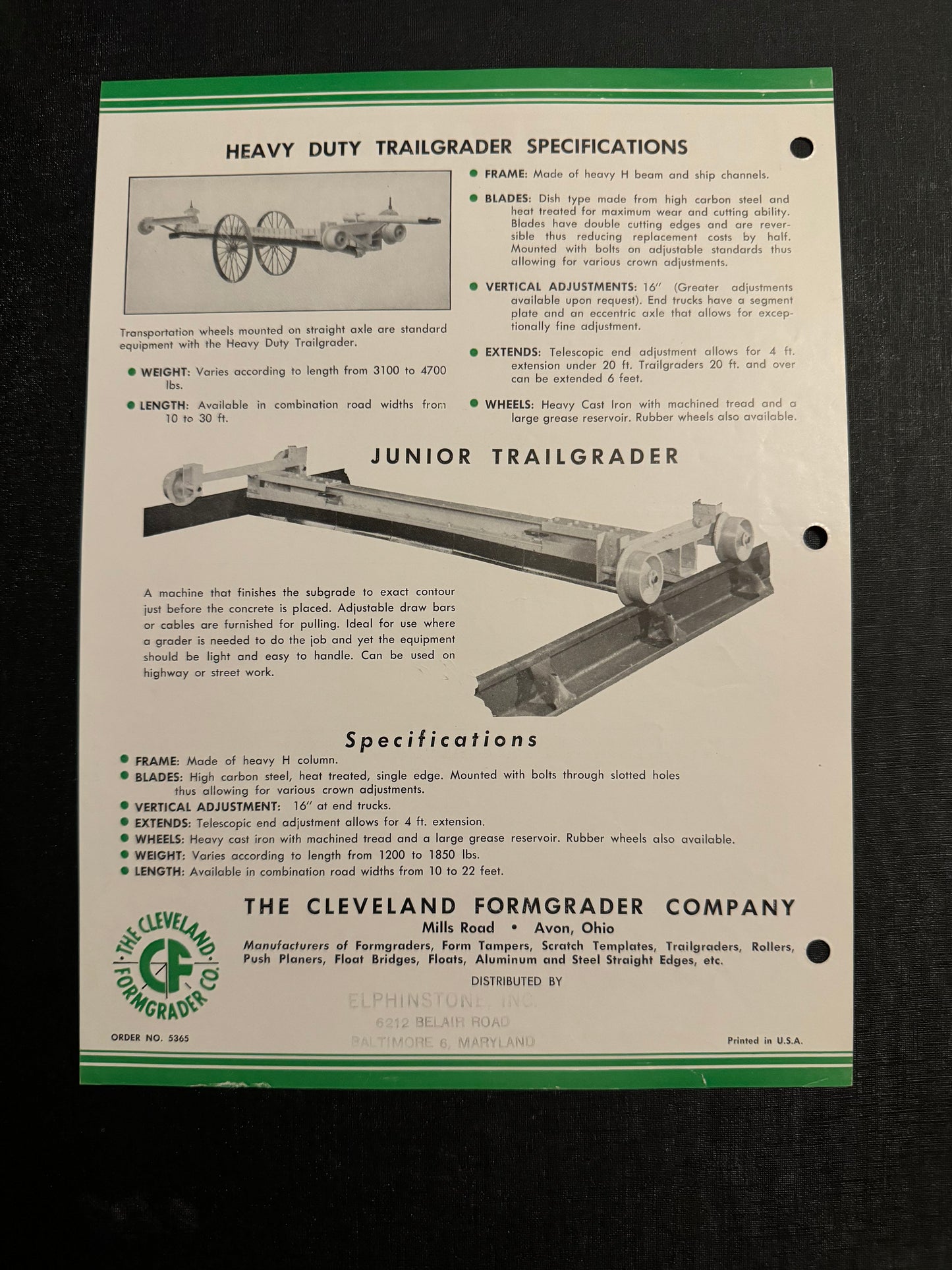 Cleveland _ Heavy Duty Trailgrader Specifications