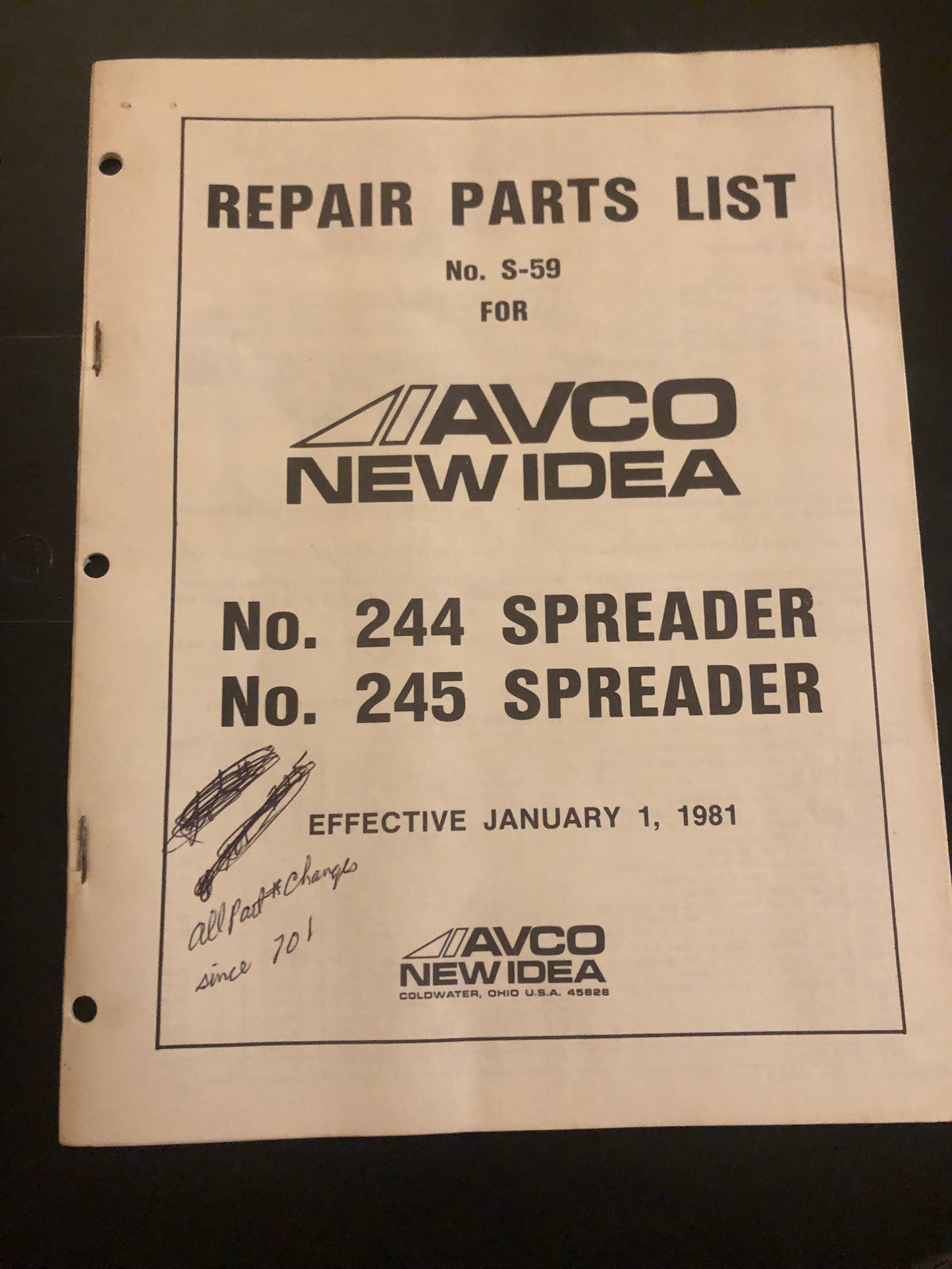 New Idea _ no 244 & 245 Spreader _ Repair Parts List