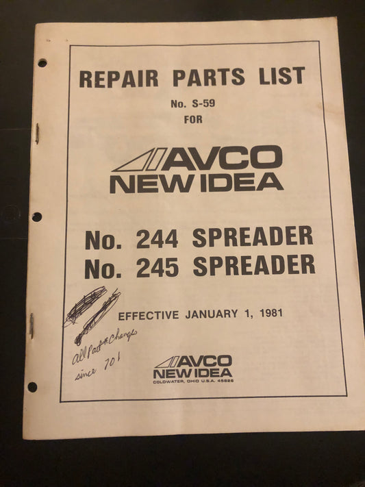 New Idea _ no 244 & 245 Spreader _ Repair Parts List