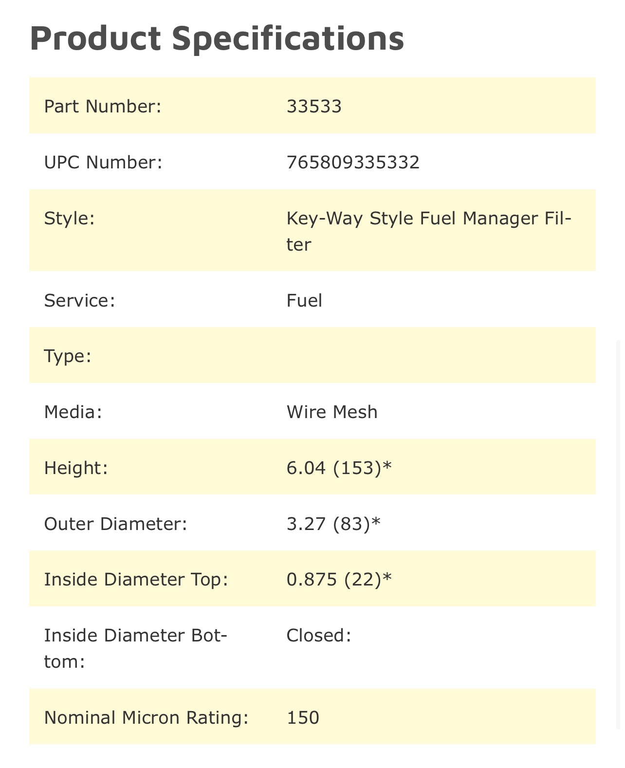 Wix 33533 Key-Way Style Fuel Filter