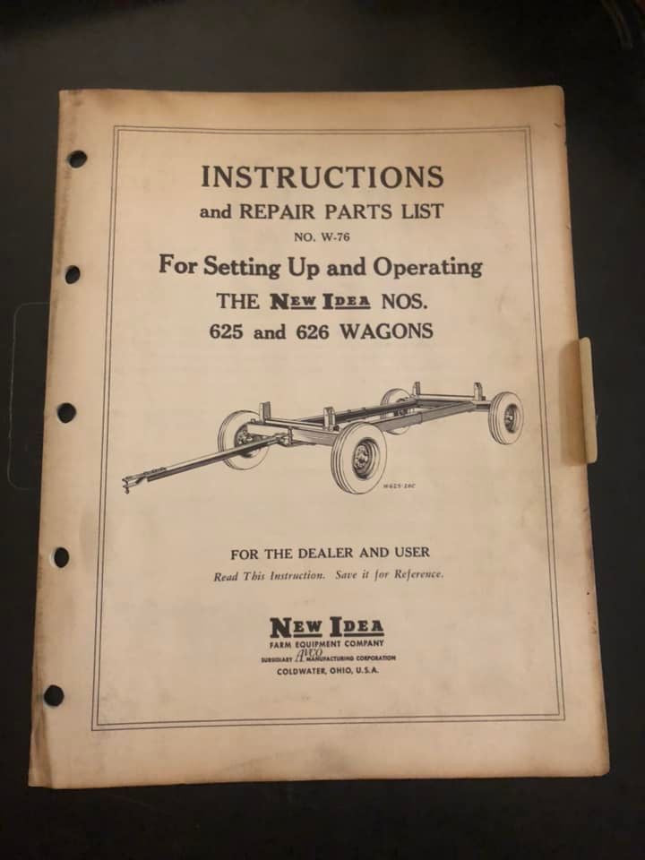 New Idea _ no 625 & 626 Wagons W-76 _ Instructions & Repair Parts List