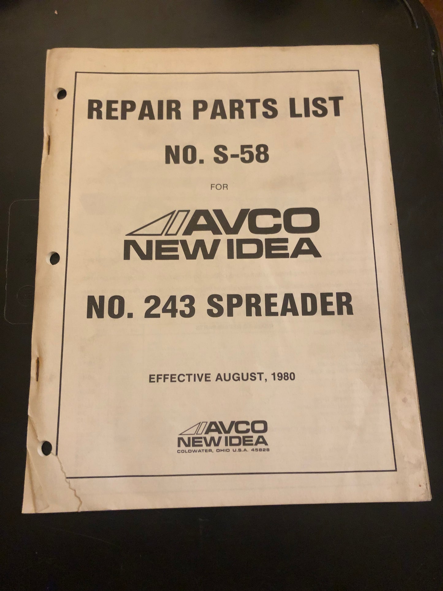 New Idea _ no 243 Spreader S-58 _ Repair Parts List