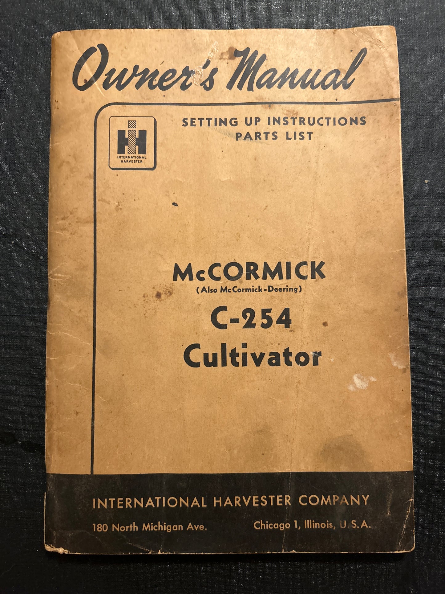 IH McCormick _ C-254 Cultivator _ Setting Up Instructions Parts List