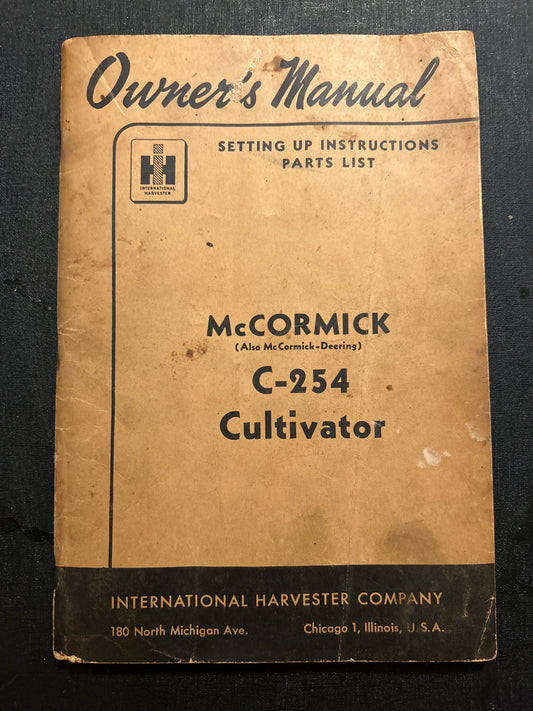 IH McCormick _ C-254 Cultivator _ Setting Up Instructions Parts List