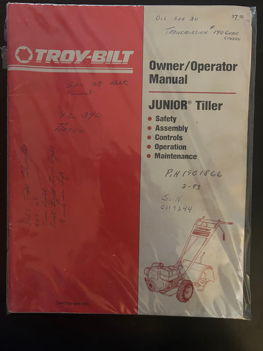 Troy-Bilt  _ JUNIOR® Tiller _ Owner Operator Manual