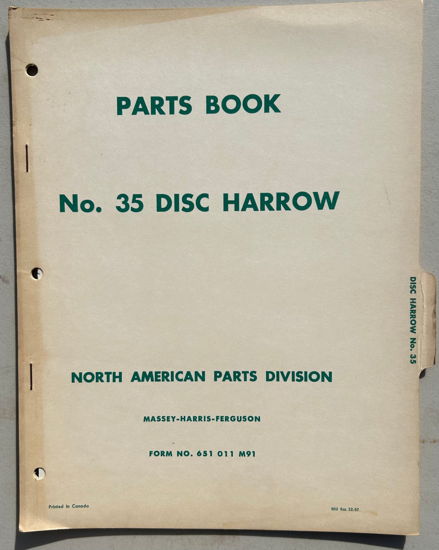 Massey Ferguson No 35 Disk Harrow _ Parts Book