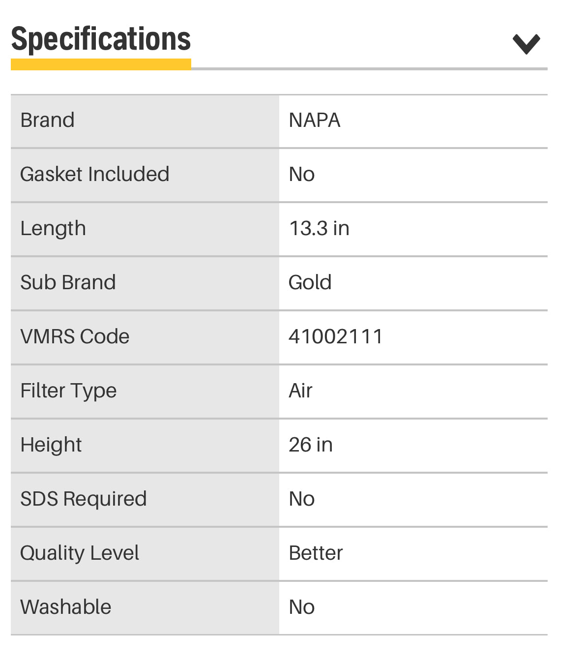 NAPA Gold 9811 Air Filter