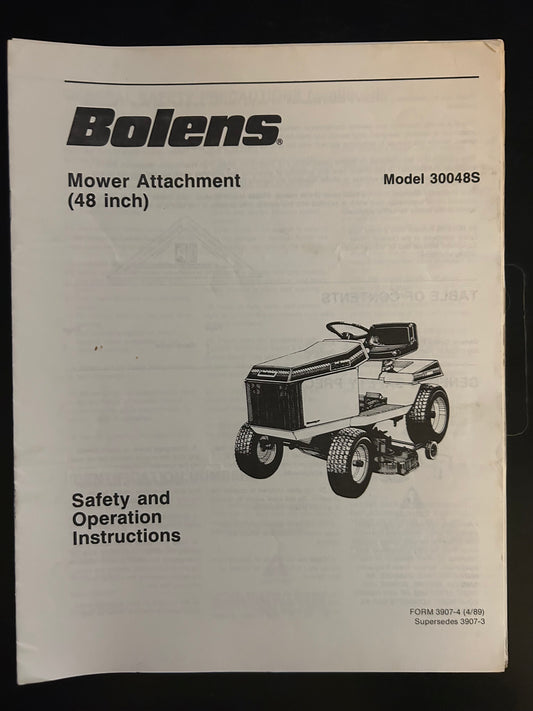 Bolens _ Side Discharge Mower Attachment 48” model 30048S _ Safety & Operation Instructions