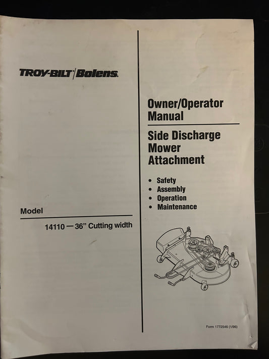 Troy-Bilt  / Bolens _ Side Discharge Mower Attachment 36” model 14110 _ Owner/Operator Manual