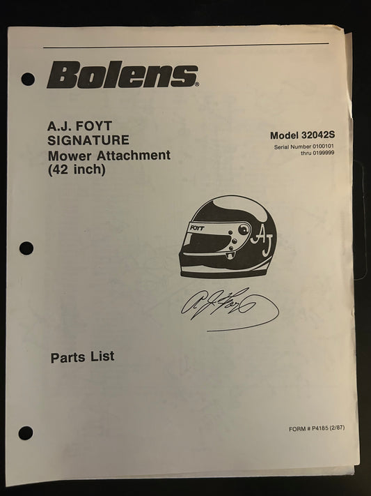 Bolens _ A.J. Foyt Signature Mower Attachment 42” model 32042S _ Parts List