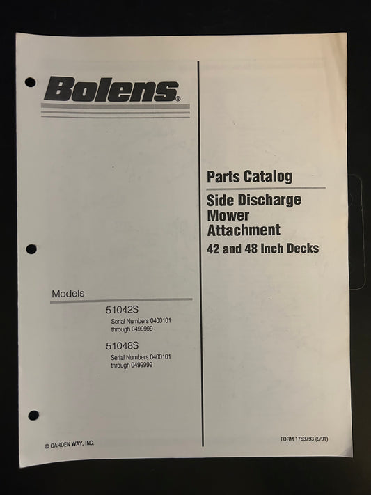 Bolens _ Side Discharge Mower Attachment 42” & 48” model 51042S & 51048S _ Parts Catalog