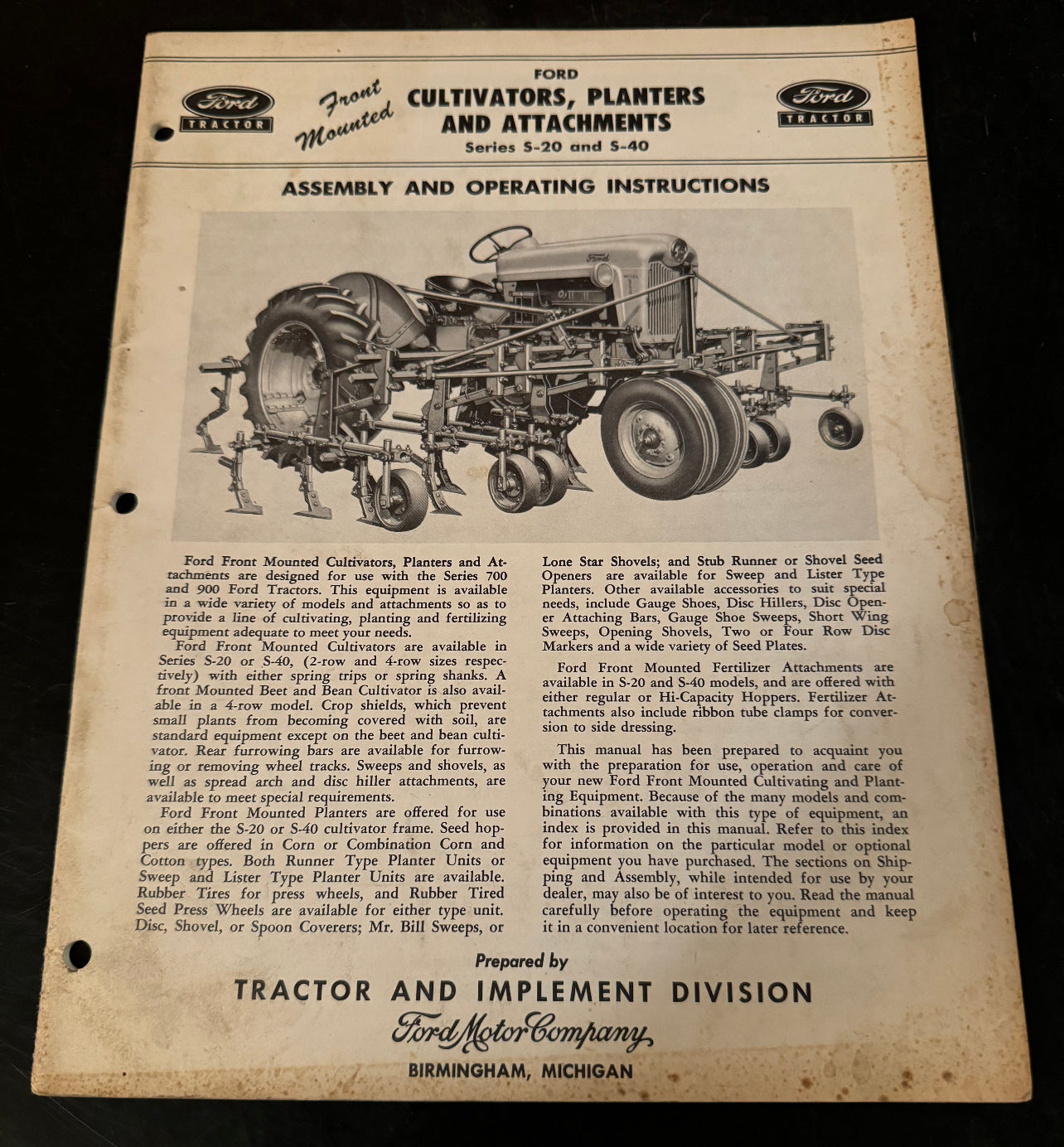 Ford _ Cultivators, Planters & Attachments S-20 & S-40 _ Assembly & Operating Instructions