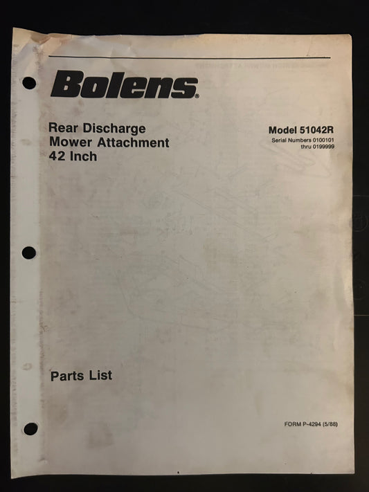 Bolens _ Rear Discharge Mower Attachment 42” model 51042R _ Parts List