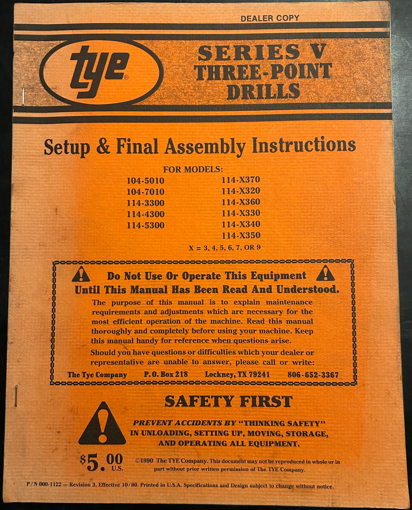 Tye _ series V Three-Point Drills _ Setup & Final Assembly Instructions