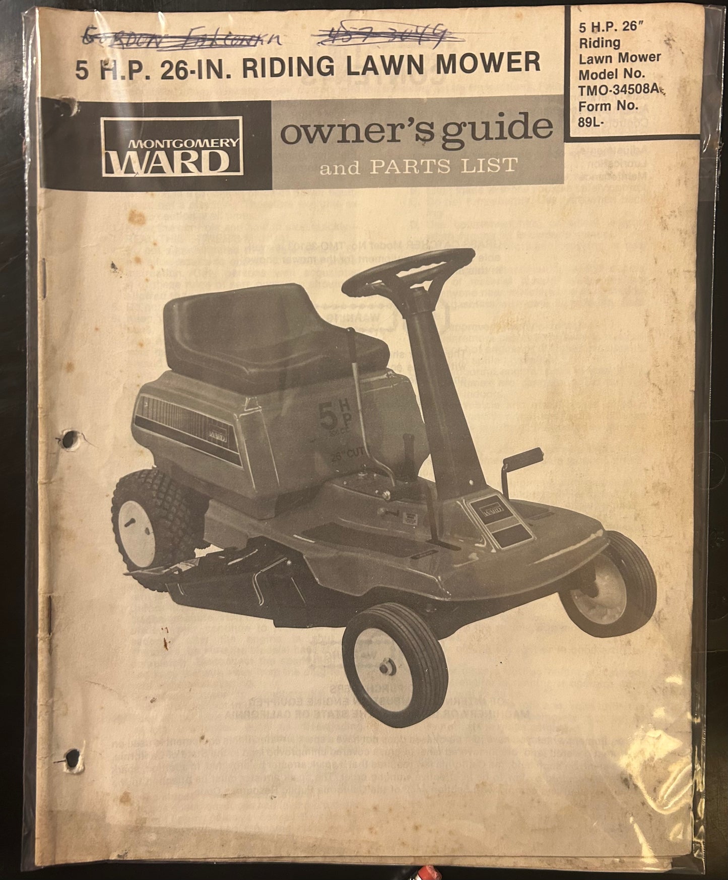 Montgomery Ward _ 5hp 26” Riding Lawn Mower _ Owner’s Guide