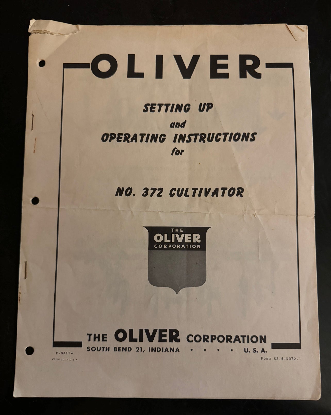 Oliver Parts Book No 372 Cultivator