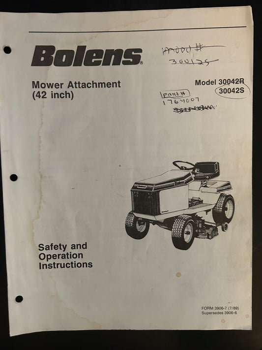 Bolens _ Mower Attachment 42” model 30042R & 30042S _ Safety & Operation Instructions