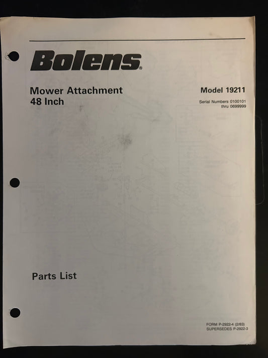 Bolens _ Mower Attachment 48” model 19211 _ Parts List