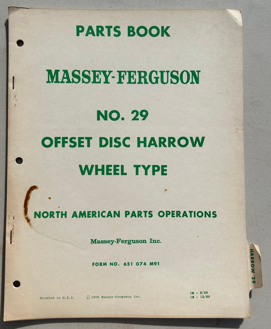 Massey Ferguson No 29 Offset Disk Harrow Wheel Type _ Parts Book