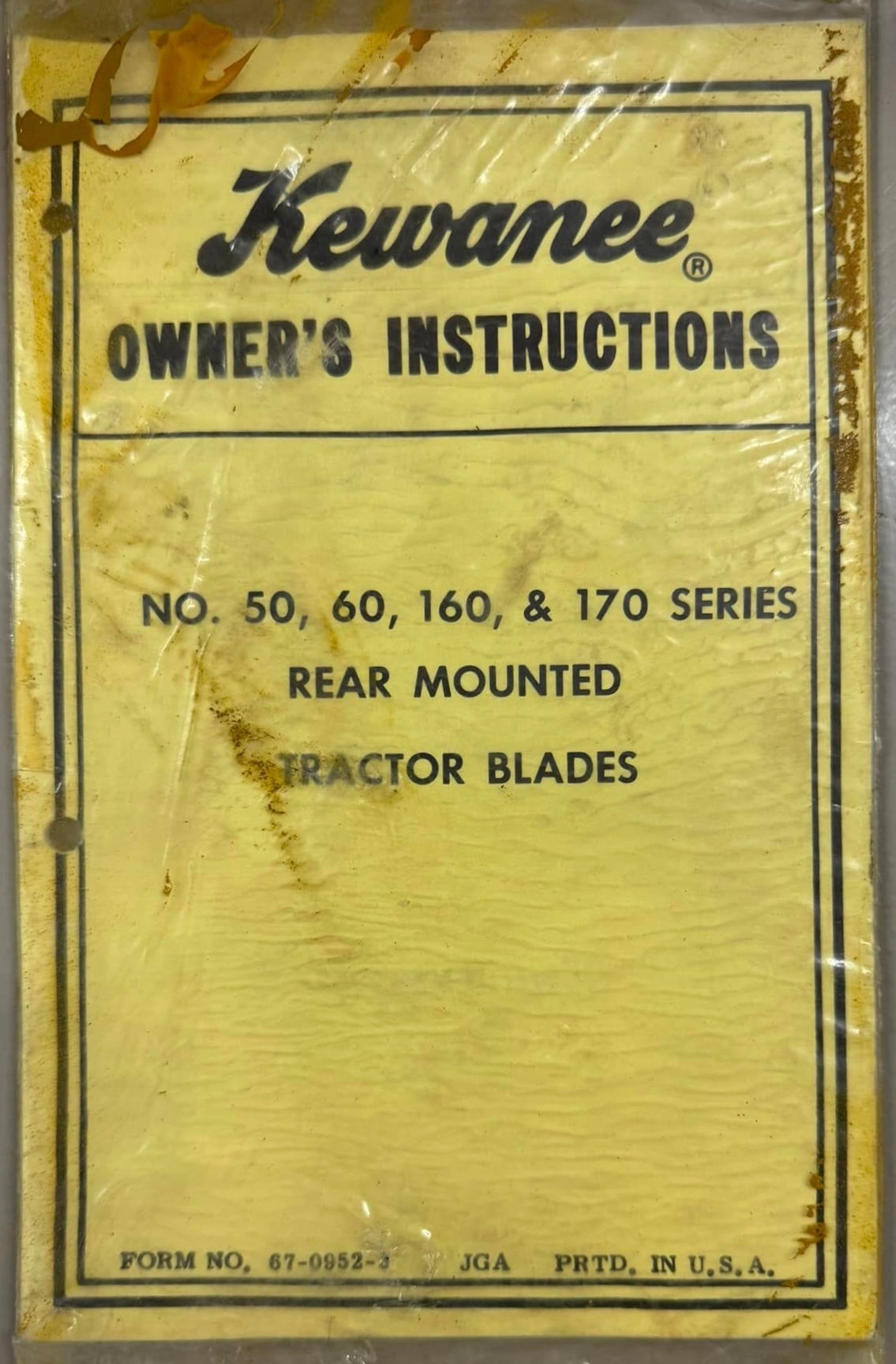 Kewanee _ No 50, 60, 160 & 170 series rear mounted Tractor Blades _ Owner’s Instructions