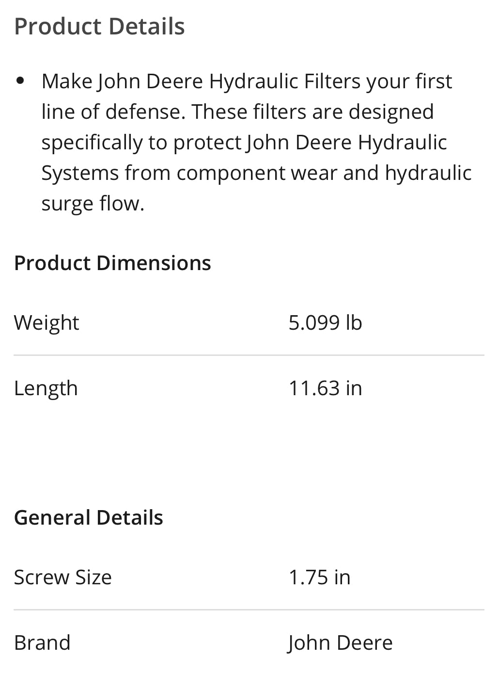 John Deere _ AT318160 Hydraulic Oil Filter Element