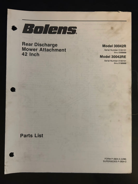 Bolens _ Rear Discharge Mower Attachment 42” model 30042R & 30042RE _ Parts List