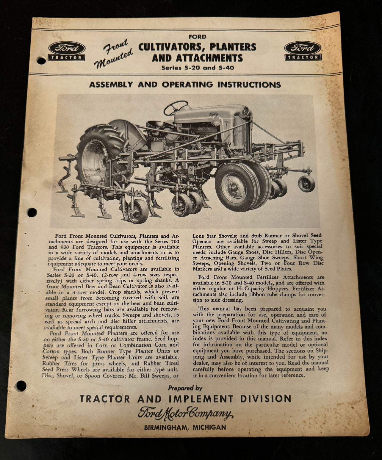 Ford _ Cultivators, Planters & Attachments S-20 & S-40 _ Assembly & Operating Instructions