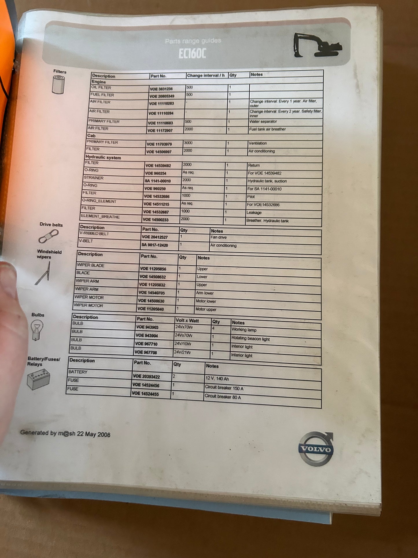 Volvo _ EC160C Excavator _ Parts Catalog